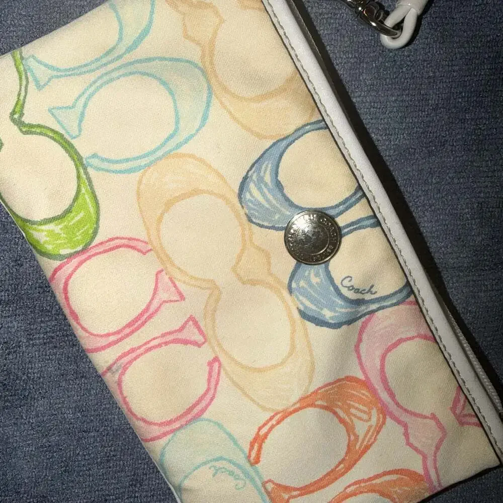 Coach Multicolor Signature Logo Print Canvas Wristlet